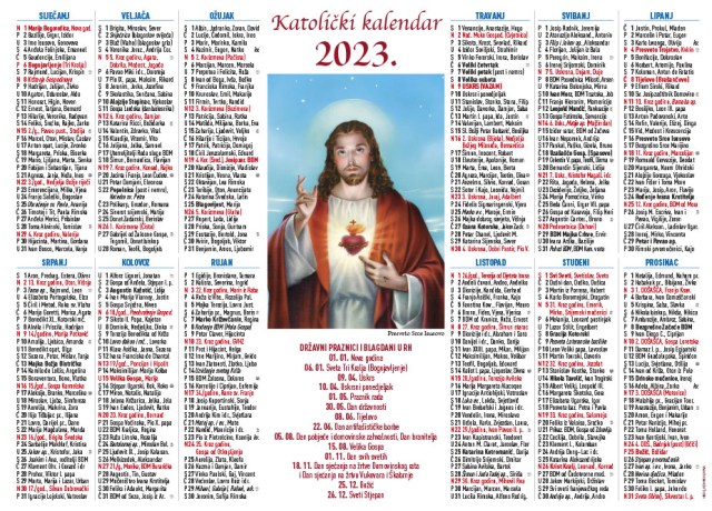 Jednolistni katolički kalendari za 2023. godinu